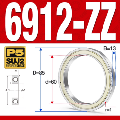 Vòng bi - bạc đạn 6912-ZZ  (Phớt kim loại - 60*85*13 mm)