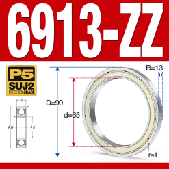 Vòng bi - bạc đạn 6913-ZZ  (Phớt kim loại - 65*90*13 mm)