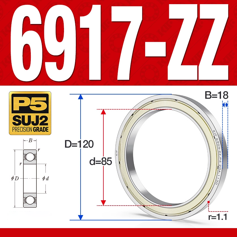 Vòng bi - bạc đạn 6917-ZZ  (Phớt kim loại - 85*120*18 mm)