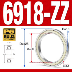 Vòng bi - bạc đạn 6918-ZZ  (Phớt kim loại - 90*125*18 mm)