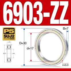 Vòng bi - bạc đạn 6903-ZZ  (Phớt kim loại -  17*30*7 mm)