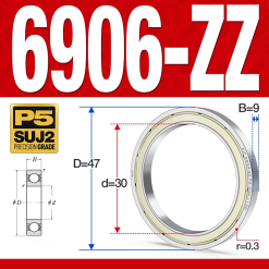 Vòng bi - bạc đạn 6906-ZZ  (Phớt kim loại -  30*47*9 mm)