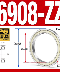 Vòng bi - bạc đạn 6908-ZZ  (Phớt kim loại - 40*62*12 mm)