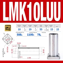 Con trượt tròn mặt bích vuông thân ngắn LMK10UU (Bi trượt tròn)