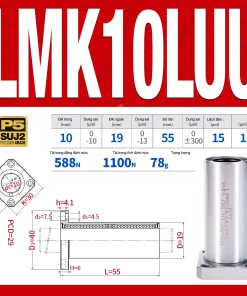 Con trượt tròn mặt bích vuông thân ngắn LMK10UU (Bi trượt tròn)