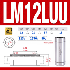 Con trượt tròn thân dài LM12LUU (Bi trượt tròn)