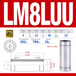 Con trượt tròn thân dài LM8LUU (Bi trượt tròn)