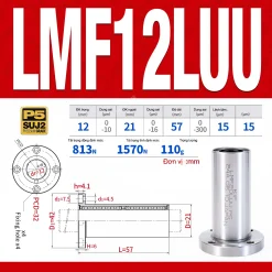 Con trượt tròn mặt bích tròn thân dài LMF12LUU (Bi trượt tròn)