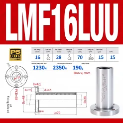 Con trượt tròn mặt bích tròn thân dài LMF16LUU (Bi trượt tròn)