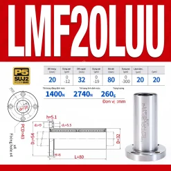 Con trượt tròn mặt bích tròn thân dài LMF20LUU (Bi trượt tròn)