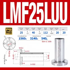 Con trượt tròn mặt bích tròn thân dài LMF25LUU (Bi trượt tròn)