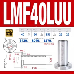 Con trượt tròn mặt bích tròn thân dài LMF40LUU (Bi trượt tròn)