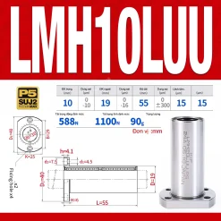 Con trượt tròn mặt bích Oval thân dài LMH10LUU (Bi trượt tròn)