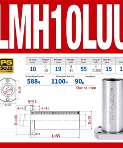 Con trượt tròn mặt bích Oval thân dài LMH10LUU (Bi trượt tròn)