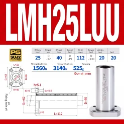 Con trượt tròn mặt bích Oval thân dài LMH25LUU (Bi trượt tròn)