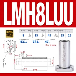 Con trượt tròn mặt bích Oval thân dài LMH08LUU (Bi trượt tròn)