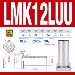 Con trượt tròn mặt bích vuông thân ngắn LMK12UU (Bi trượt tròn)