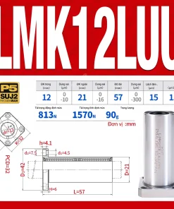 Con trượt tròn mặt bích vuông thân ngắn LMK12UU (Bi trượt tròn)