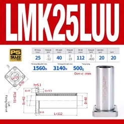 Con trượt tròn mặt bích vuông thân ngắn LMK25UU (Bi trượt tròn)