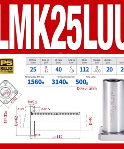 Con trượt tròn mặt bích vuông thân ngắn LMK25UU (Bi trượt tròn)