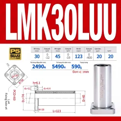 Con trượt tròn mặt bích vuông thân ngắn LMK30UU (Bi trượt tròn)