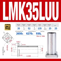 Con trượt tròn mặt bích vuông thân ngắn LMK35UU (Bi trượt tròn)
