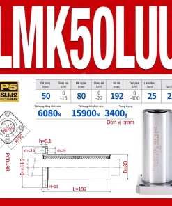 Con trượt tròn mặt bích vuông thân ngắn LMK50UU (Bi trượt tròn)