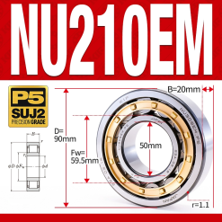 Vòng bi đũa - bạc đạn đũa trụ NU208EM (Trục tự do - lồng cách bi Đồng - kt 40*80*18 mm)