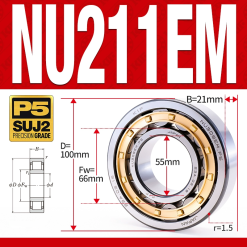 Vòng bi đũa - bạc đạn đũa trụ NU209EM (Trục tự do - lồng cách bi Đồng - kt 45*85*19 mm)