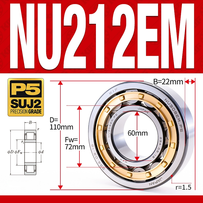 Vòng bi đũa - bạc đạn đũa trụ NU210EM (Trục tự do - lồng cách bi Đồng - kt 50*90*20 mm)