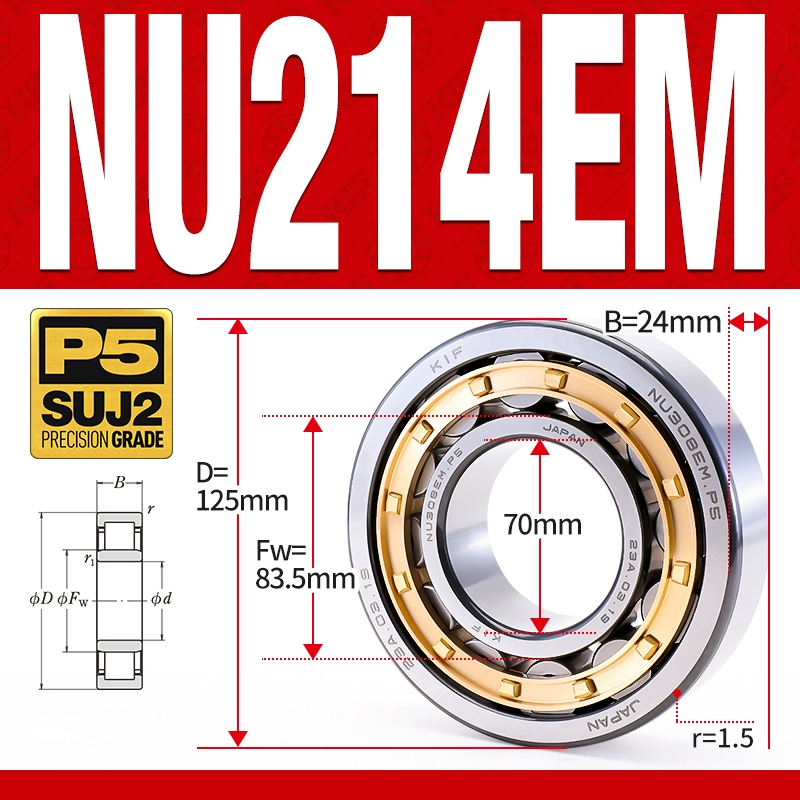 Vòng bi đũa - bạc đạn đũa trụ NU212EM (Trục tự do - lồng cách bi Đồng - kt 60*110*22 mm)