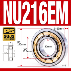 Vòng bi đũa - bạc đạn đũa trụ NU214EM (Trục tự do - lồng cách bi Đồng - kt 70*125*24 mm)