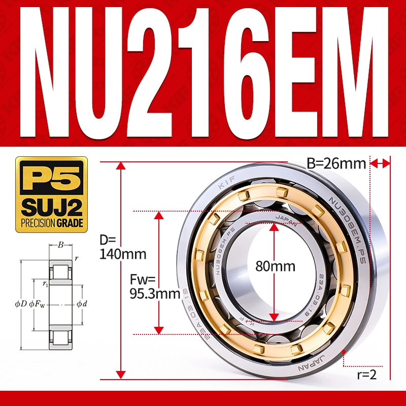 Vòng bi đũa - bạc đạn đũa trụ NU214EM (Trục tự do - lồng cách bi Đồng - kt 70*125*24 mm)