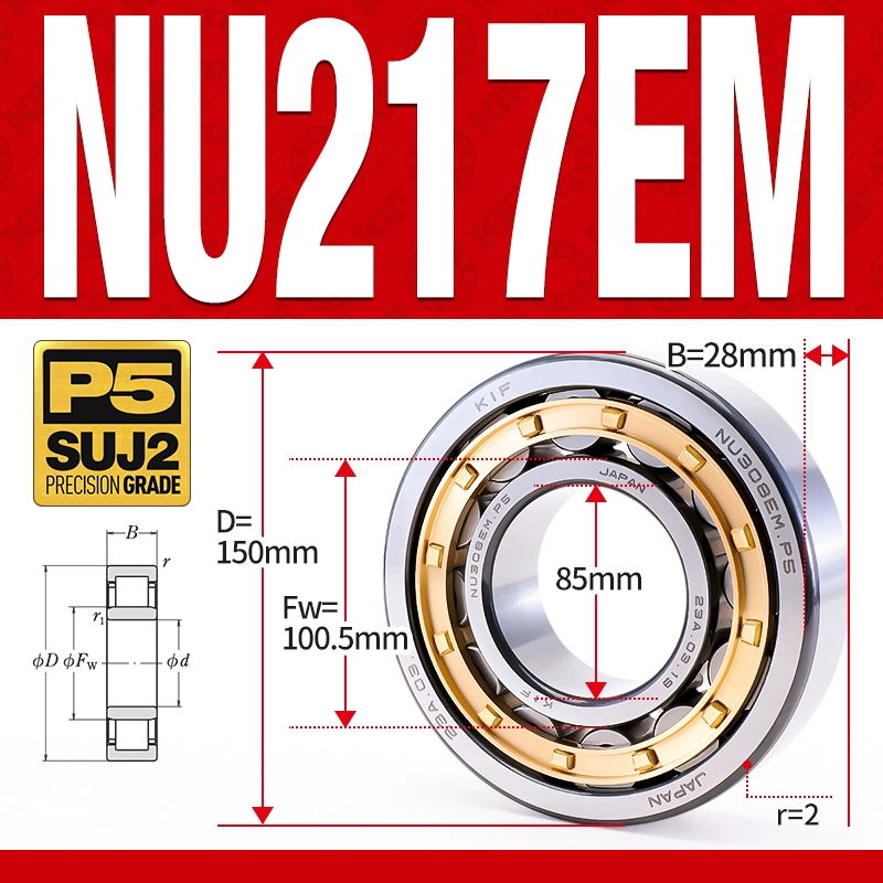 Vòng bi đũa - bạc đạn đũa trụ NU215EM (Trục tự do - lồng cách bi Đồng - kt 75*130*25 mm)