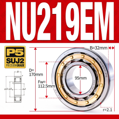Vòng bi đũa - bạc đạn đũa trụ NU217EM (Trục tự do - lồng cách bi Đồng - kt 85*150*28 mm)