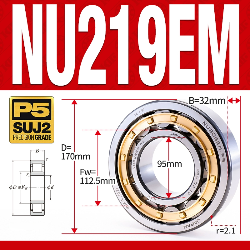 Vòng bi đũa - bạc đạn đũa trụ NU217EM (Trục tự do - lồng cách bi Đồng - kt 85*150*28 mm)