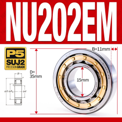 Vòng bi đũa - bạc đạn đũa trụ NU202EM (Trục tự do - lồng cách bi Đồng - kt 5*35*11 mm)