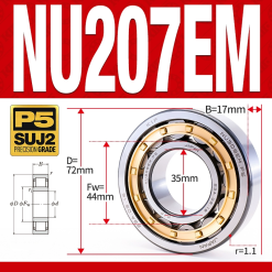 Vòng bi đũa - bạc đạn đũa trụ NU206EM (Trục tự do - lồng cách bi Đồng - kt 30*62*16 mm)