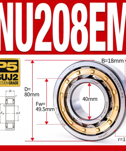 Vòng bi đũa - bạc đạn đũa trụ NU207EM (Trục tự do - lồng cách bi Đồng - kt 35*72*17 mm)