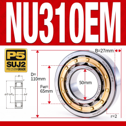 Vòng bi đũa - bạc đạn đũa trụ NU310EM (Trục tự do - lồng cách bi Đồng - kt 0*110*27 mm)