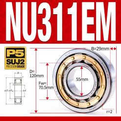 Vòng bi đũa - bạc đạn đũa trụ NU311EM (Trục tự do - lồng cách bi Đồng - kt 5*120*29 mm)
