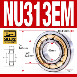 Vòng bi đũa - bạc đạn đũa trụ NU313EM (Trục tự do - lồng cách bi Đồng - kt 65*140*33 mm)