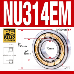 Vòng bi đũa - bạc đạn đũa trụ NU314EM (Trục tự do - lồng cách bi Đồng - kt 70*150*35 mm)
