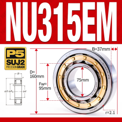 Vòng bi đũa - bạc đạn đũa trụ NU315EM (Trục tự do - lồng cách bi Đồng - kt 75*160*37 mm)