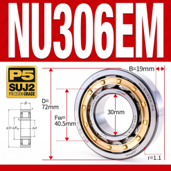 Vòng bi đũa - bạc đạn đũa trụ NU306EM (Trục tự do - lồng cách bi Đồng - kt 30*72*19 mm)