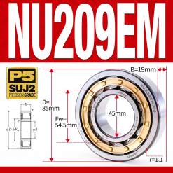 Vòng bi đũa - bạc đạn đũa trụ NU219EM (Trục tự do - lồng cách bi Đồng - kt 95*170*32 mm)