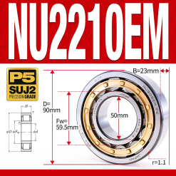 Vòng bi đũa - bạc đạn đũa trụ NU2210EM (Trục tự do - lồng cách bi Đồng - kt 50*90*23 mm)