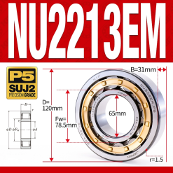 Vòng bi đũa - bạc đạn đũa trụ NU2213EM (Trục tự do - lồng cách bi Đồng - kt 65*120*31 mm)