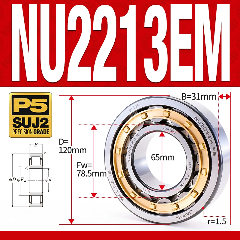 Vòng bi đũa - bạc đạn đũa trụ NU2213EM (Trục tự do - lồng cách bi Đồng - kt 65*120*31 mm)