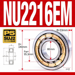 Vòng bi đũa - bạc đạn đũa trụ NU2214EM (Trục tự do - lồng cách bi Đồng - kt 70*125*31 mm)